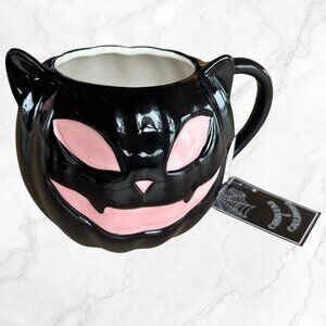 NEW cobwebs & cauldrons black cat pumpkin black pink mug